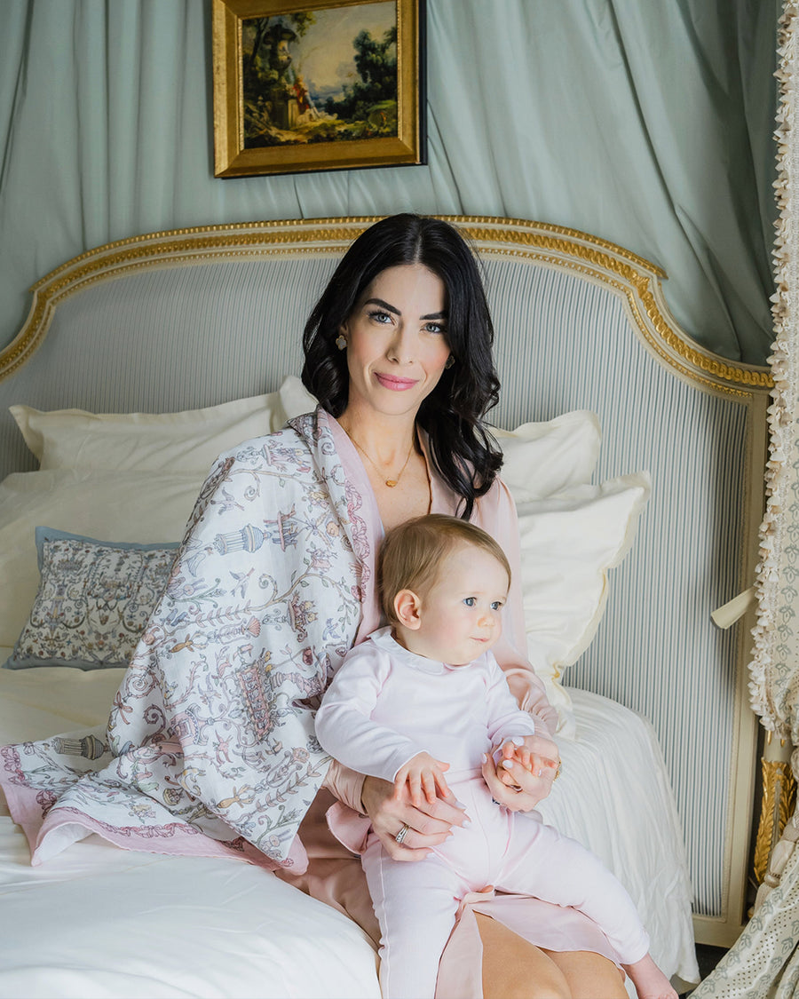 Carré & Satin Bib Set - Toile de Jouy Pink