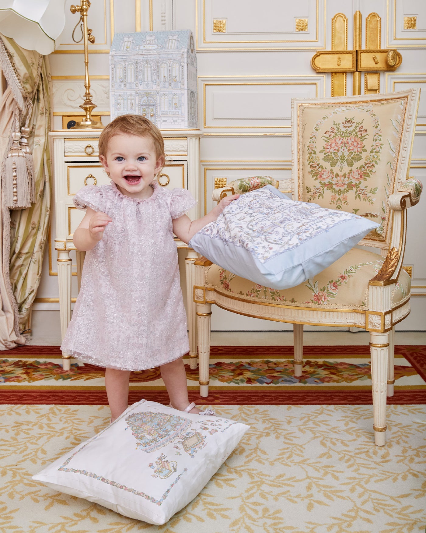 Satin Cushion - Toile de Jouy Blue - Atelier Choux & Caitlin Wilson