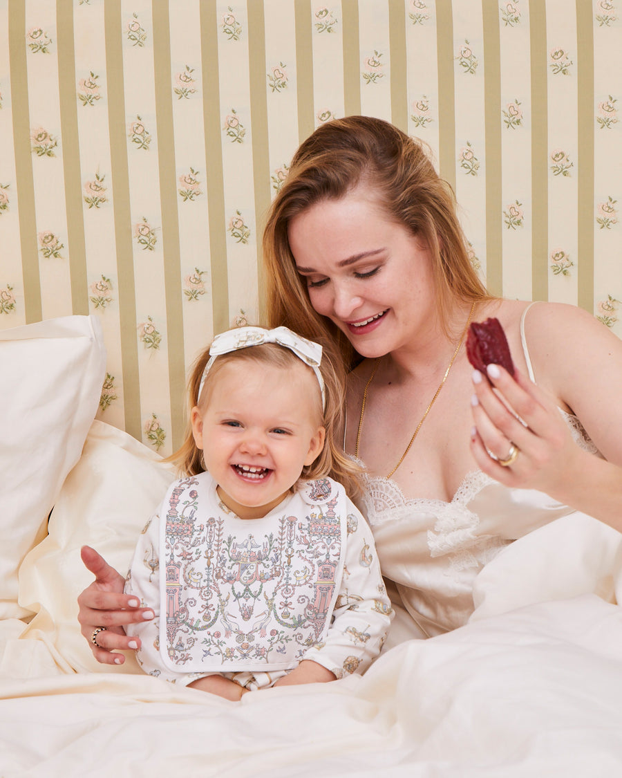 Satin Bib - Toile de Jouy Pink – Atelier Choux & Caitlin Wilson