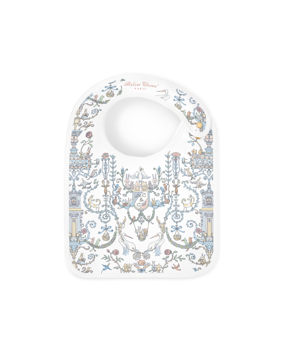 Satin Bib - Toile de Jouy Blue – Atelier Choux & Caitlin Wilson