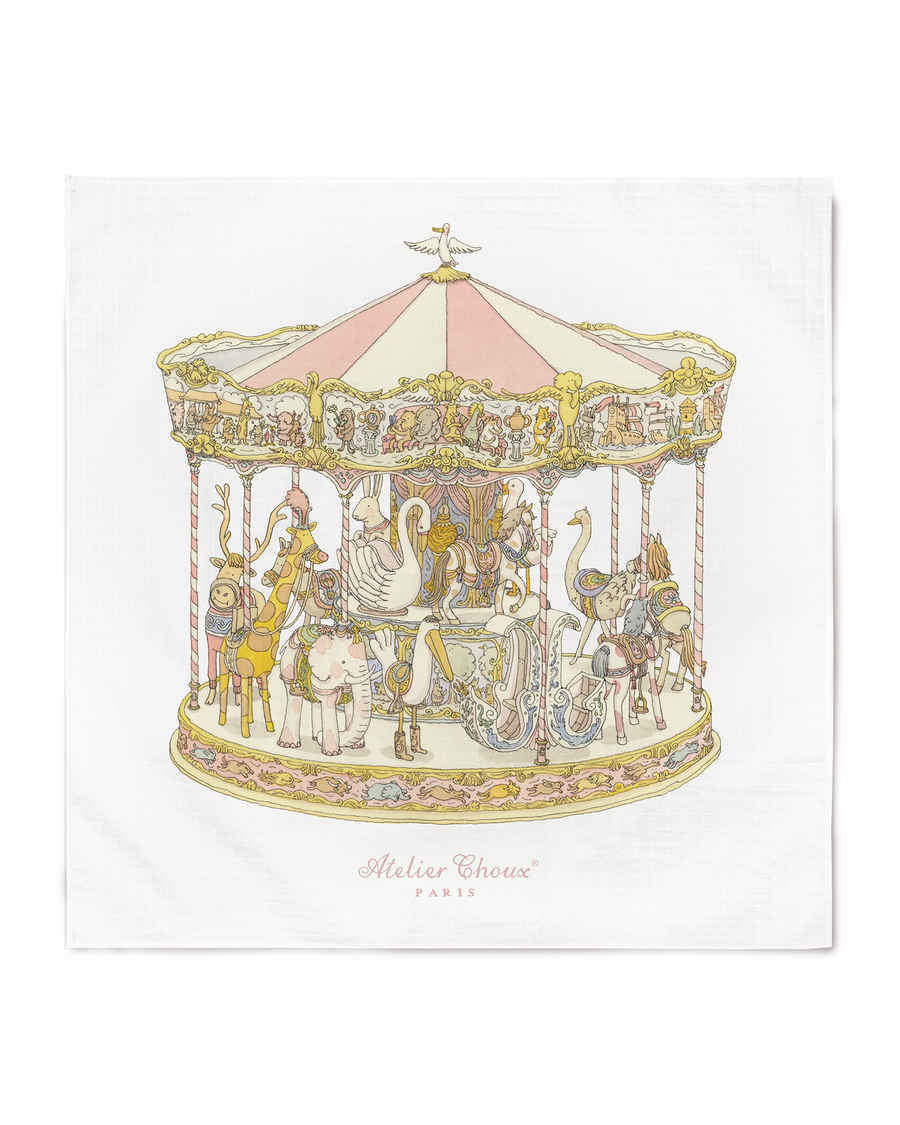 Carré & Satin Bib Set - Carousel Pink