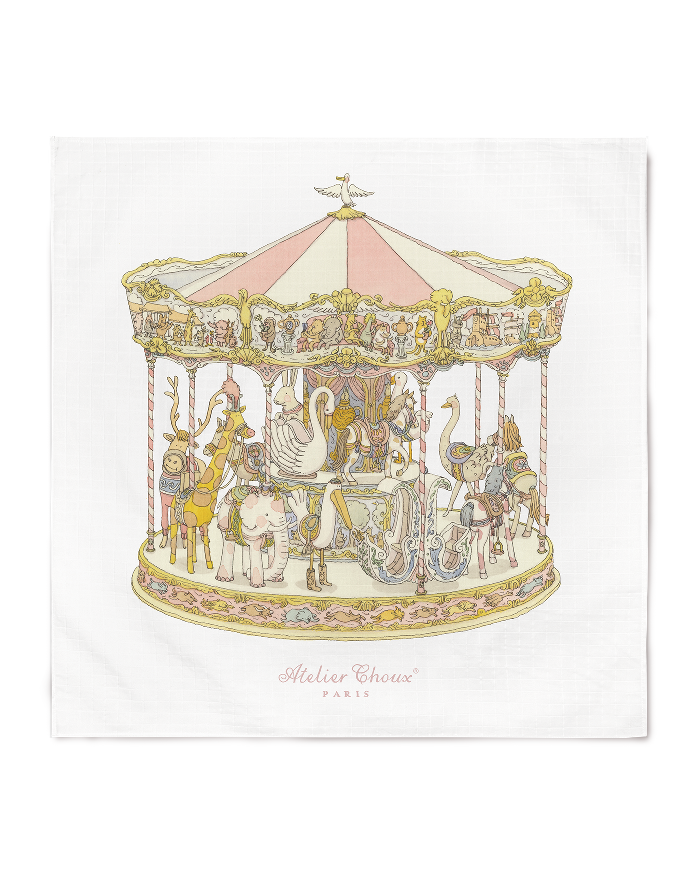 Carré & Satin Bib Set - Carousel Pink