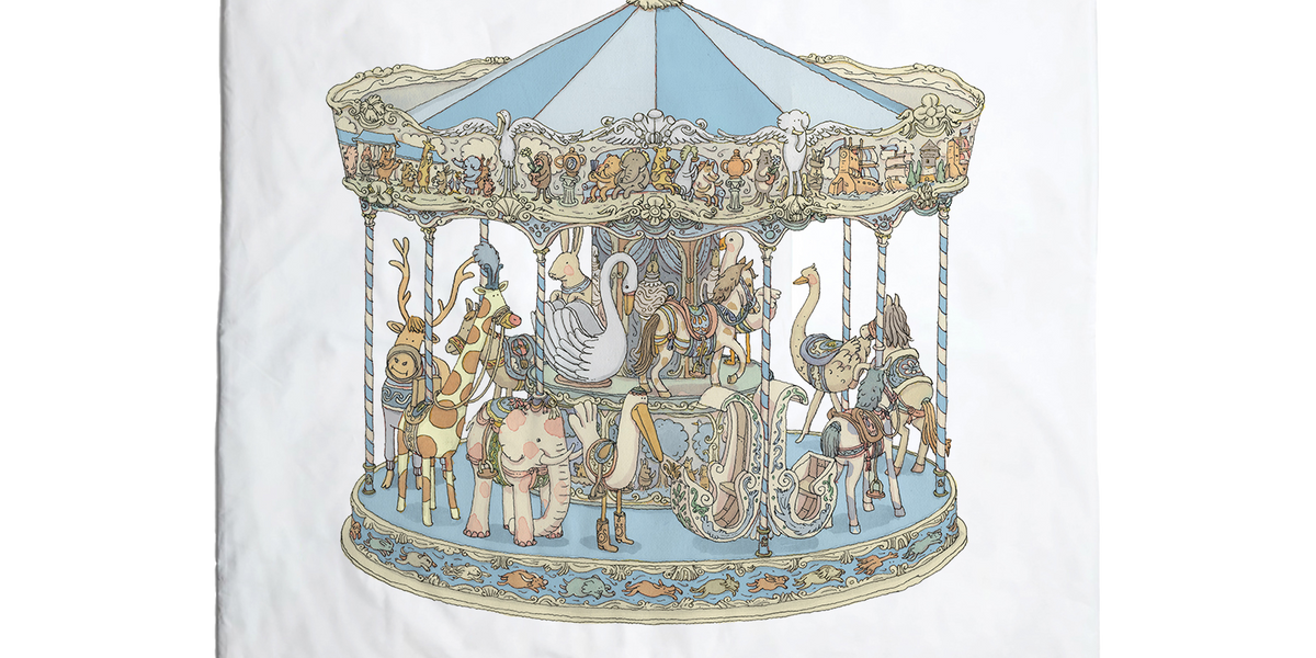 Reversible Quilt - Hot Air Balloons / Carousel Blue • Atelier Choux
