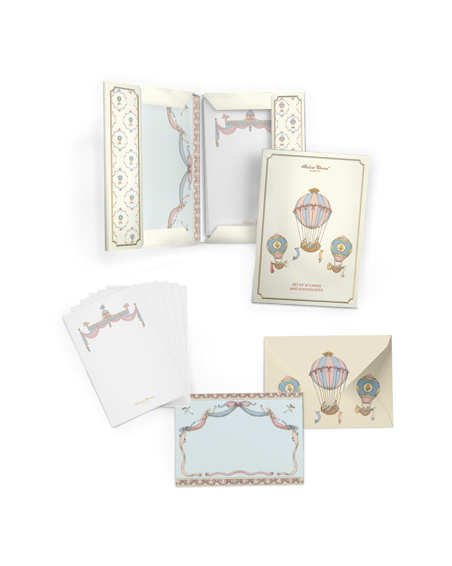 Stationery Set - Sophisticated Hot Air Balloons (Set of 10)