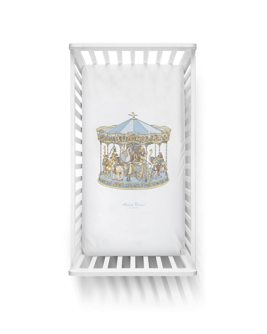 Crib Fitted Sheet - Carousel Blue