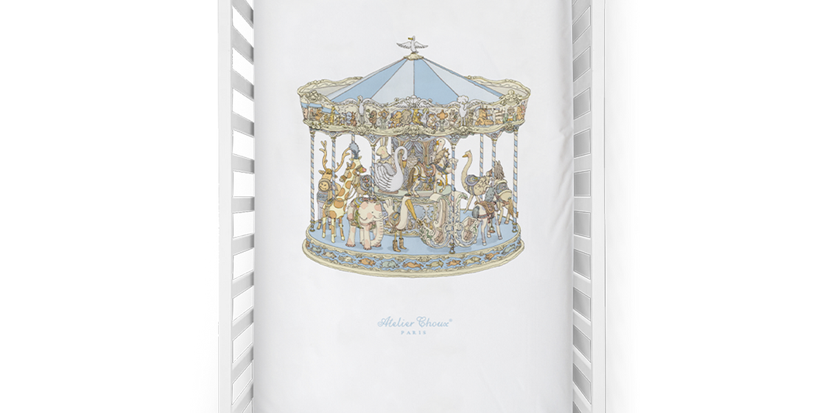 Crib Fitted Sheet - Carousel Blue • Atelier Choux