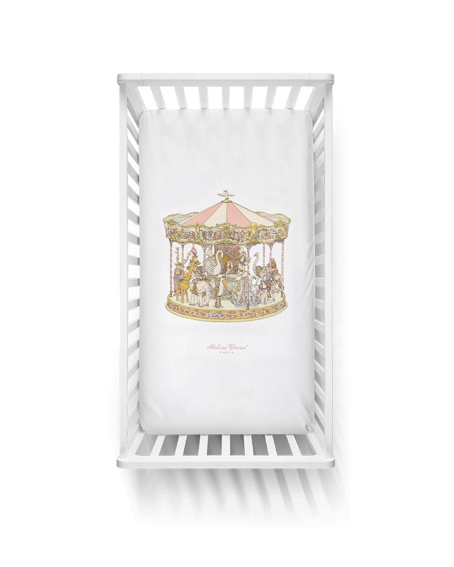 Crib Fitted Sheet - Carousel Pink