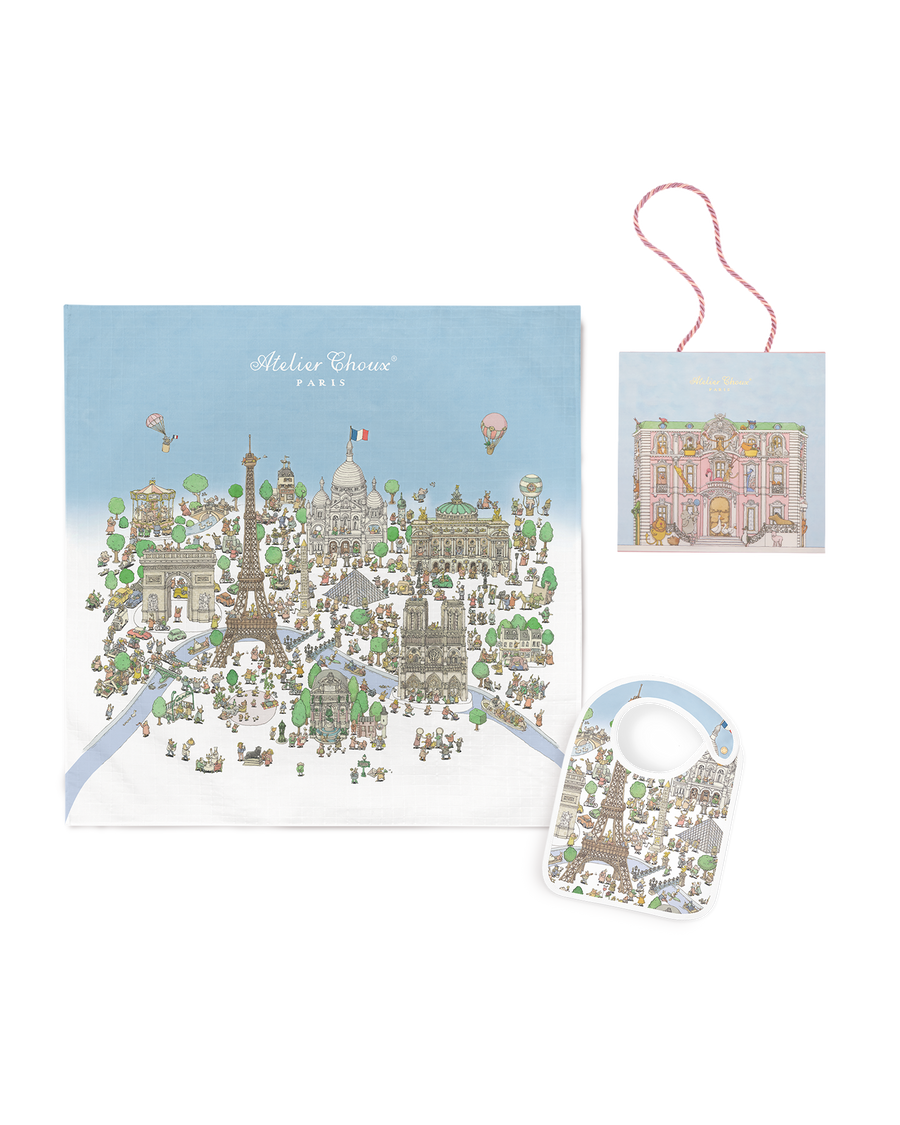 Carré & Satin Bib Set - Paris