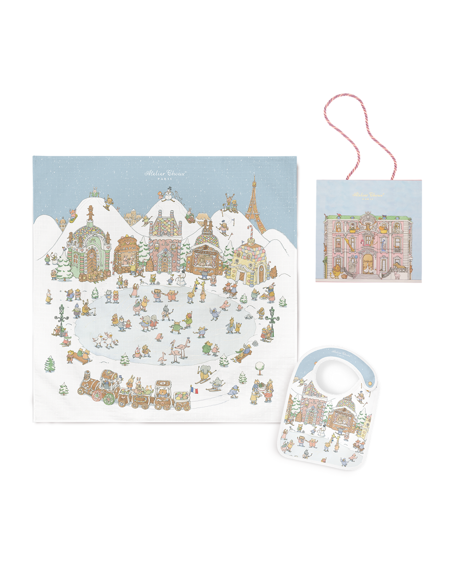 Carré & Satin Bib Set - Winter Wonderland
