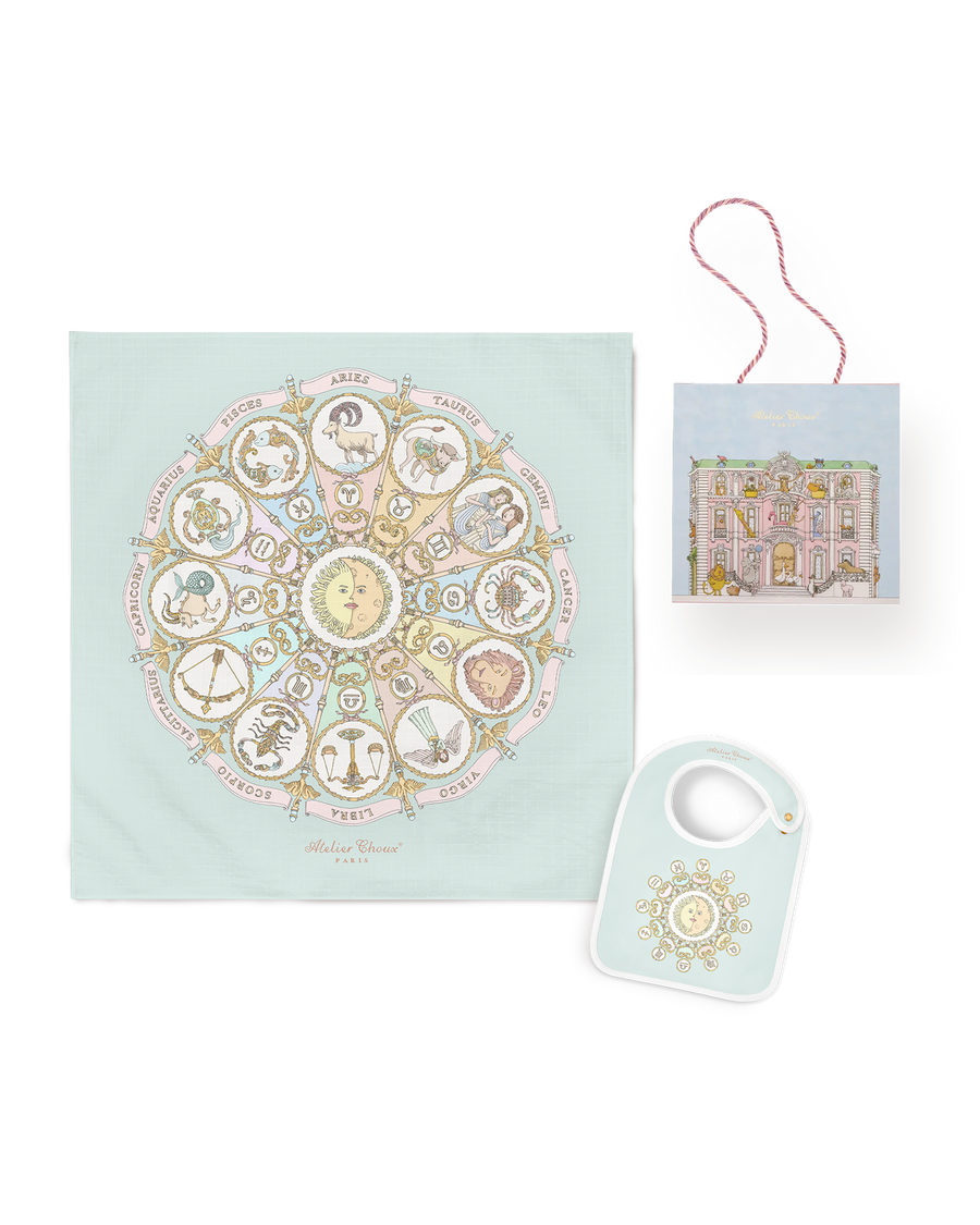 Carré & Satin Bib Set - Zodiac Blue