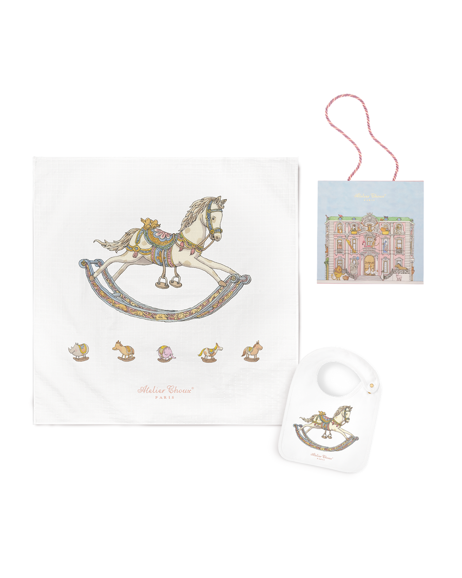 Carré & Satin Bib Set - Rocking Horse
