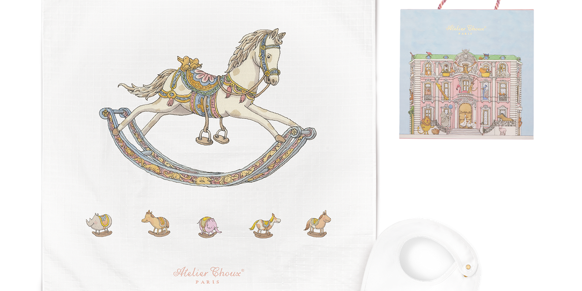 Carré & Satin Bib Set - Rocking Horse