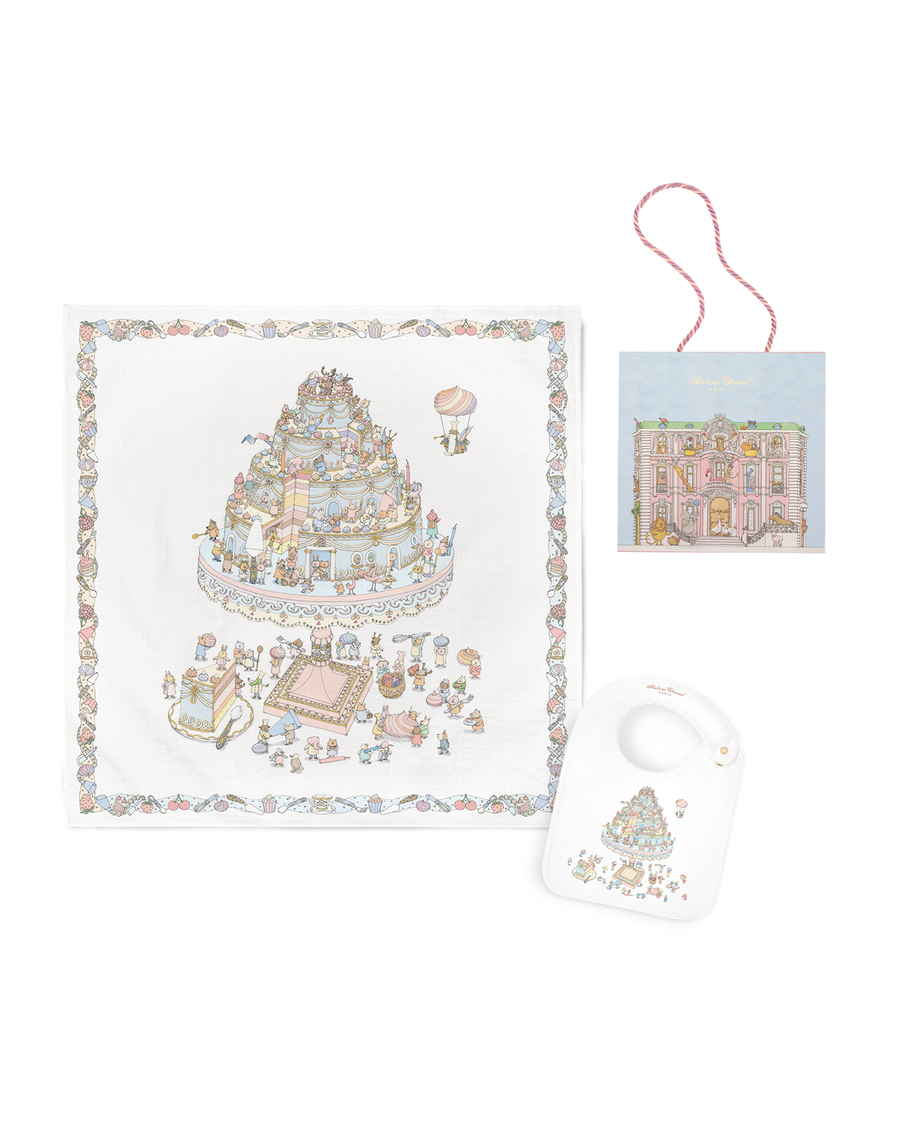 Carré & Satin Bib Set - Le Gâteau (Cake!)
