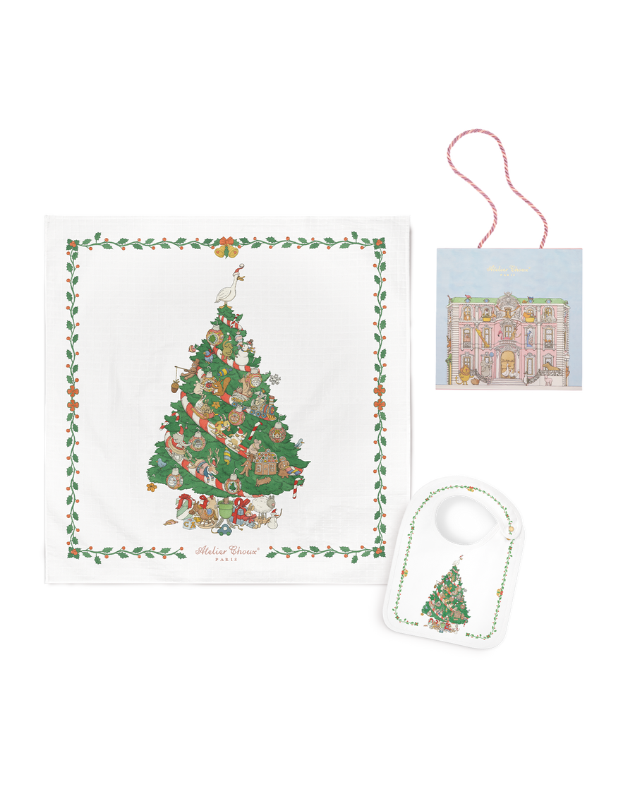 Carré & Satin Bib Set - Christmas