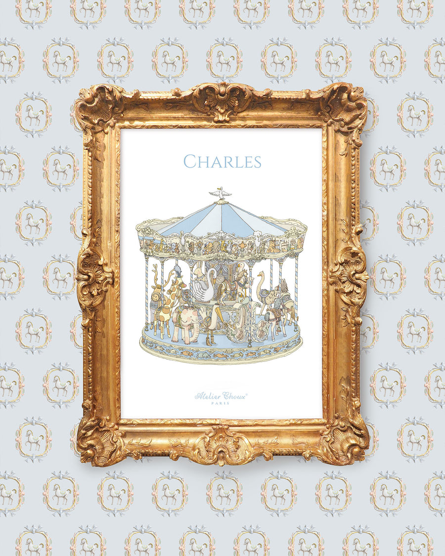 Personalized Art Print - Carousel Blue