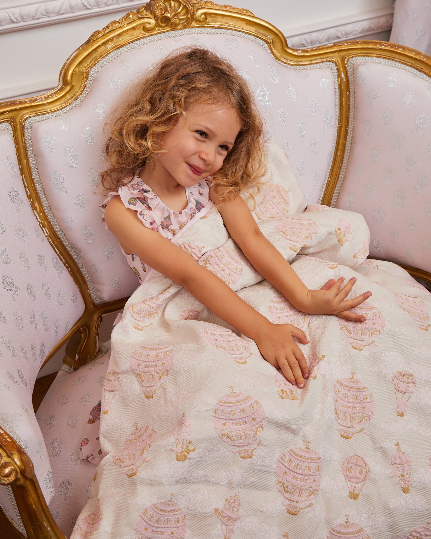 Coperta jacquard con mongolfiere - Rosa