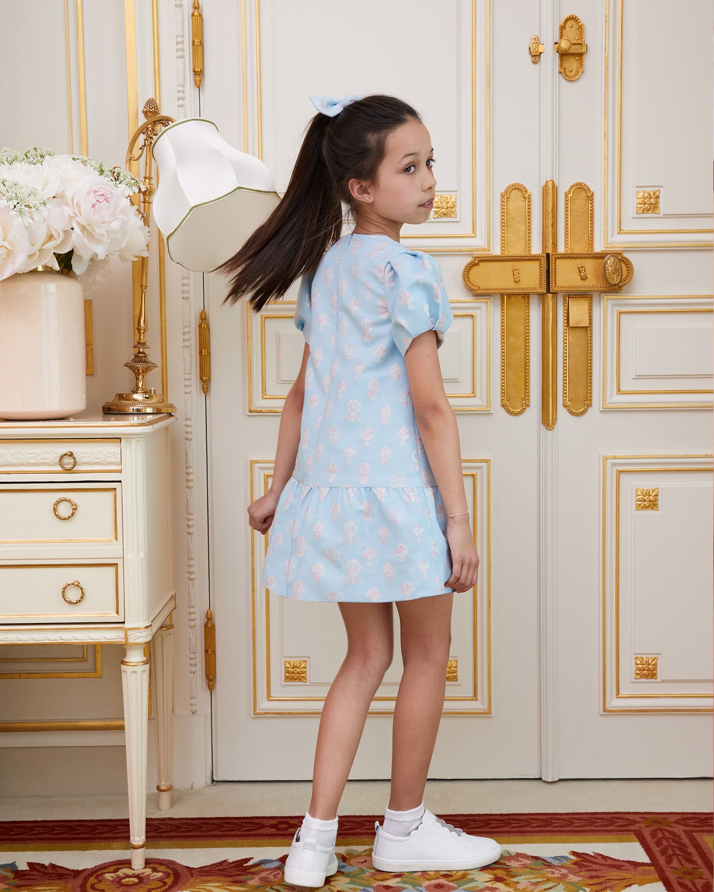 Lucie Dress - Brocade 'N' Blue