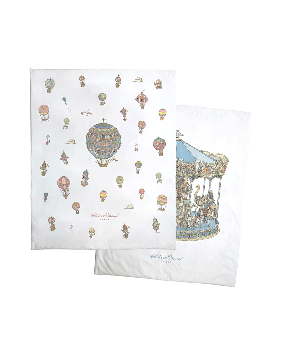 Reversible Quilt - Hot Air Balloons / Carousel Blue