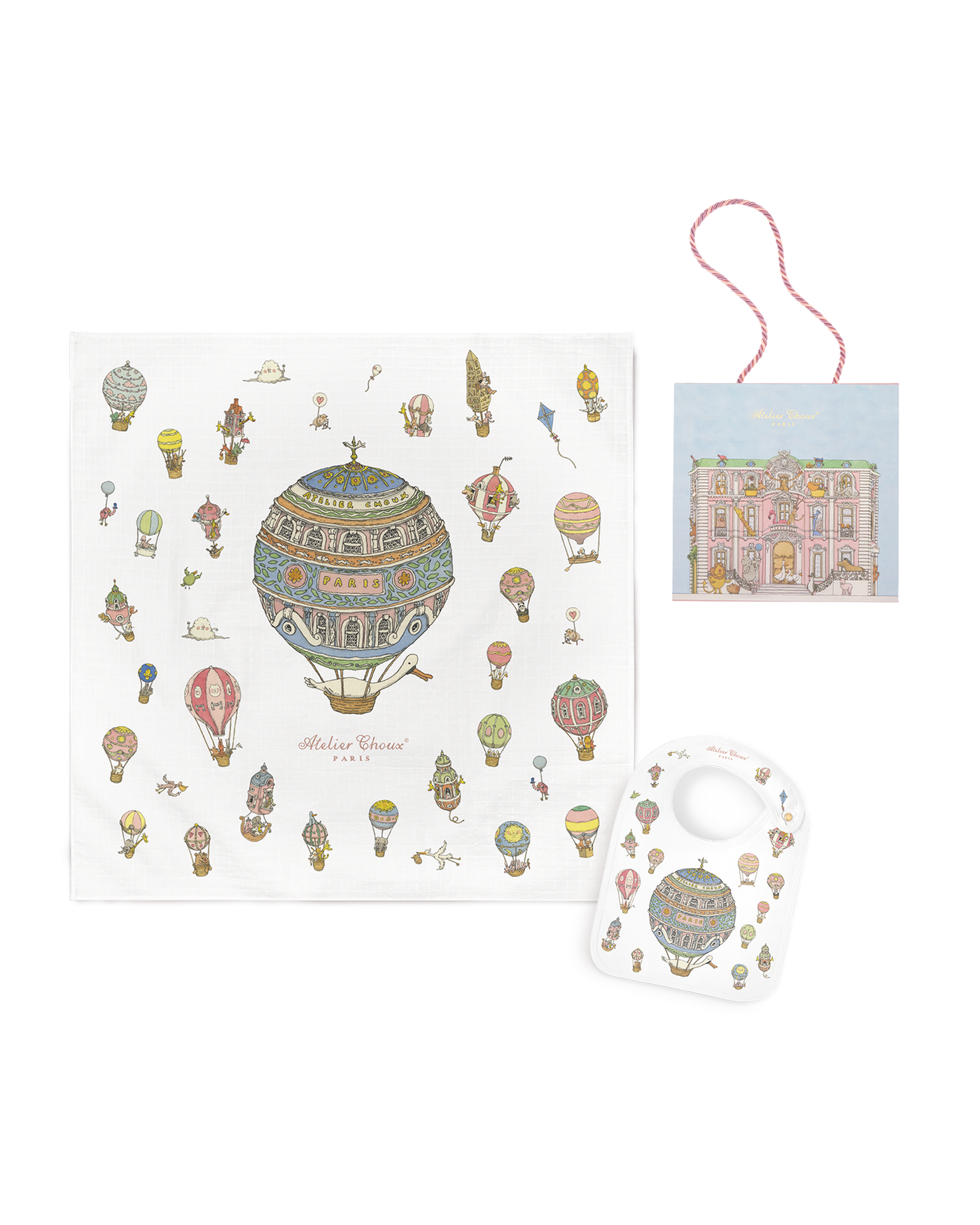 Carré & Satin Bib Set - Carousel Blue • Atelier Choux Carré & Satin Bib Set - Carousel Blue • Atelier Choux
