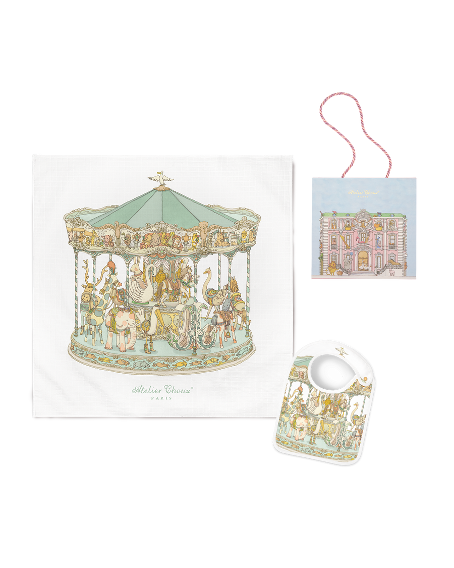 Carré & Satin Bib Set - Carousel Green