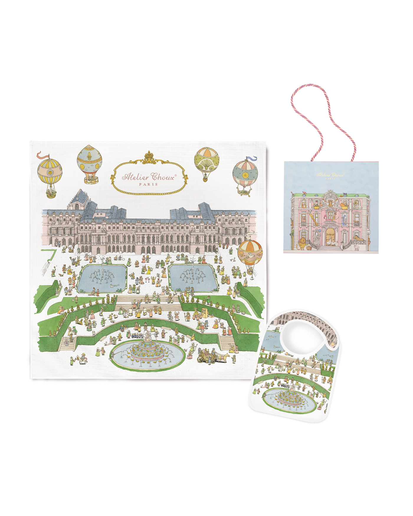 Carré & Satin Bib Set - Versailles Pastel