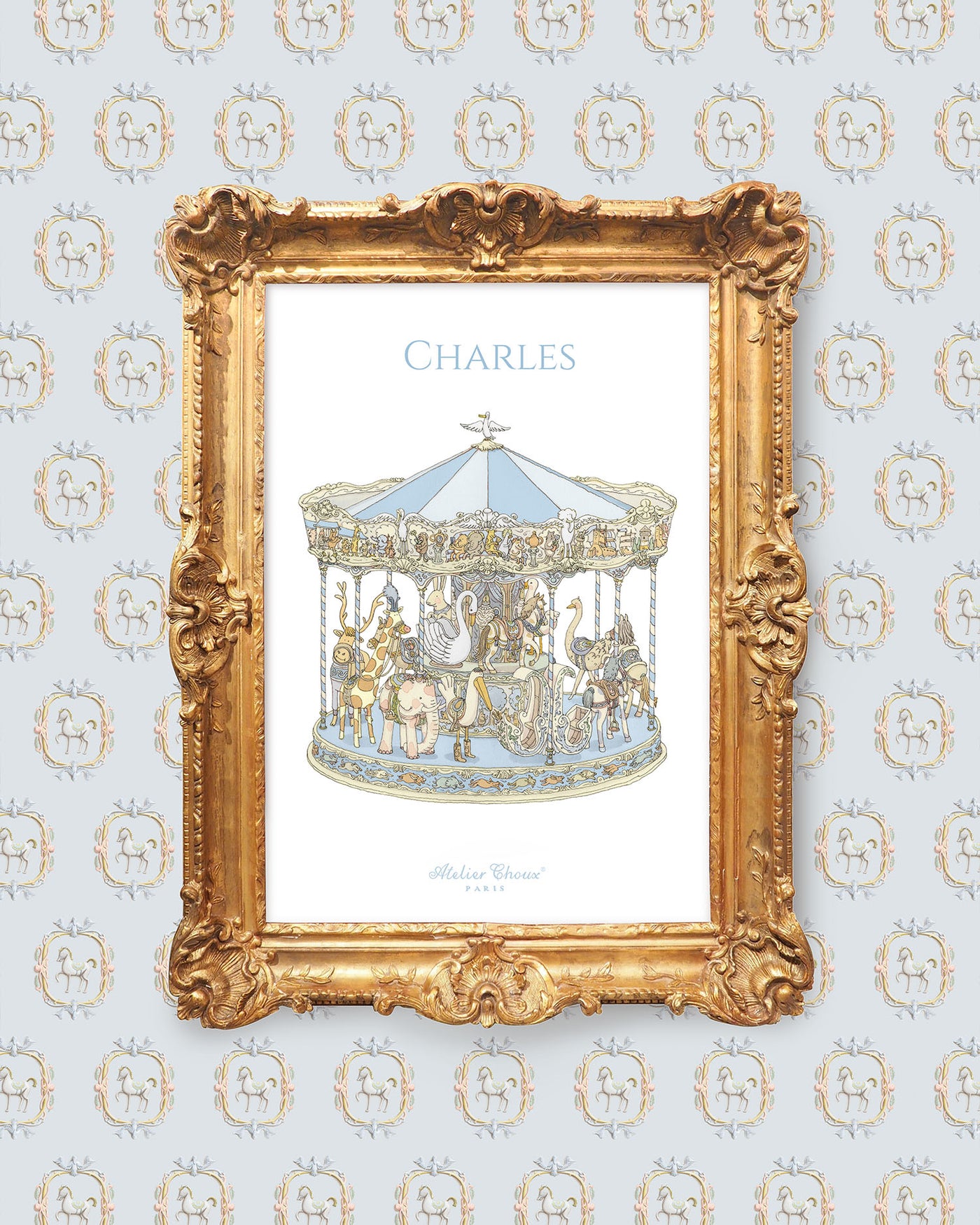 Personalized Art Print - Carousel Blue