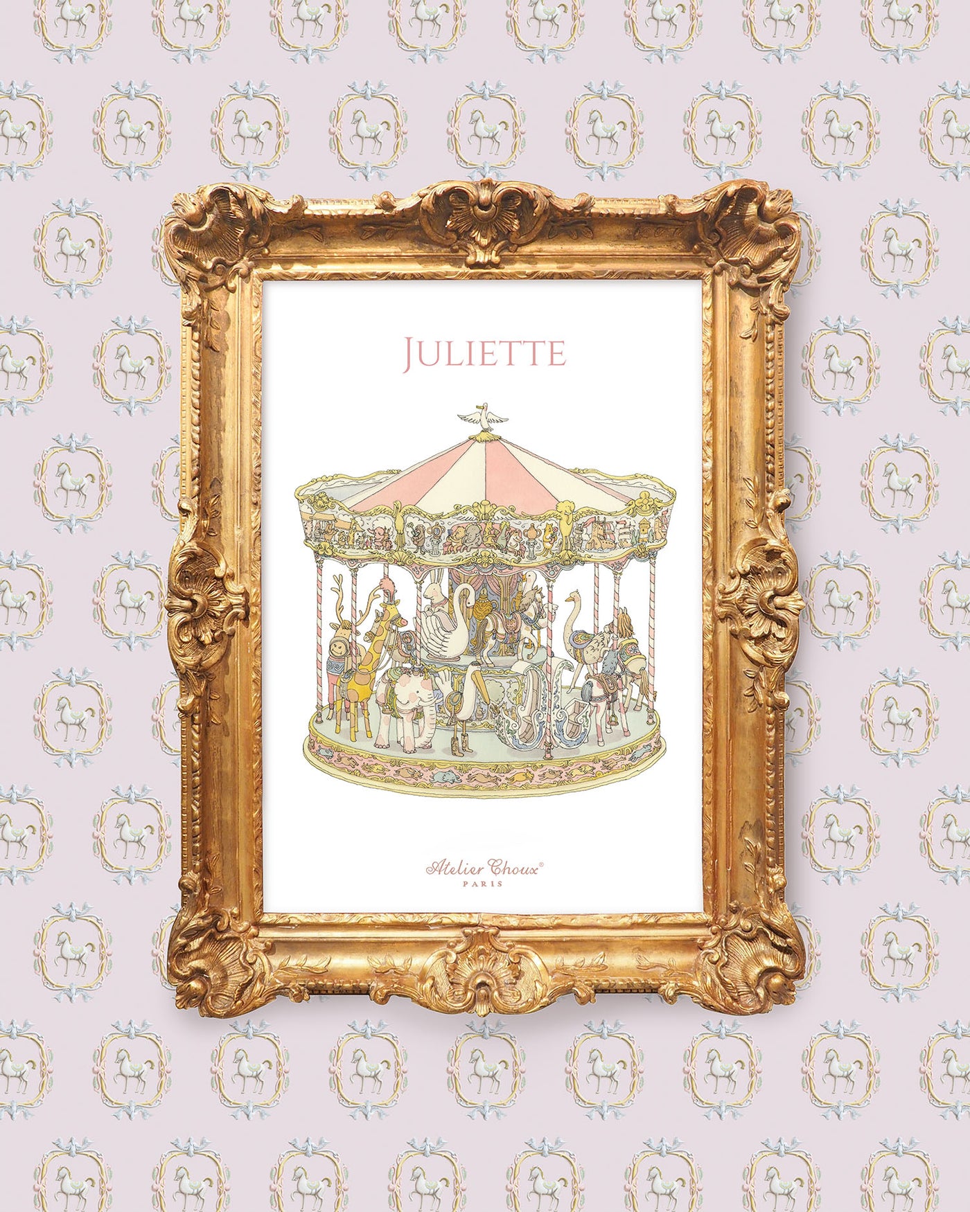 Personalized Art Print - Carousel Pink