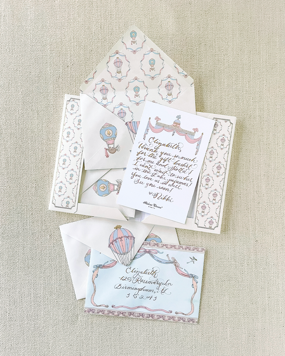 Stationery Set - Sophisticated Hot Air Balloons (Set of 10)